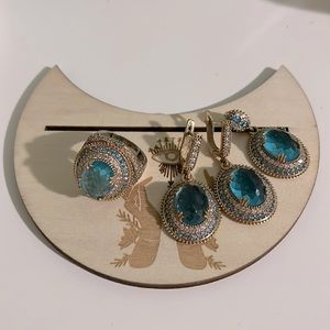 Pendant, ring and earrings Blue Set